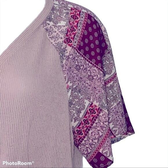 Altar'd State Waffle Knit Tie Front Blouse Patchwork Paisley Sleeves Size Small - Picture 6 of 14